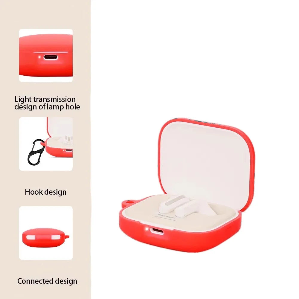 For Xiaomi Air 4 SE Earphone Case Bluetooth-compatible Earbud Silicone Cover with Anti-Lost Buckle - Red - 4