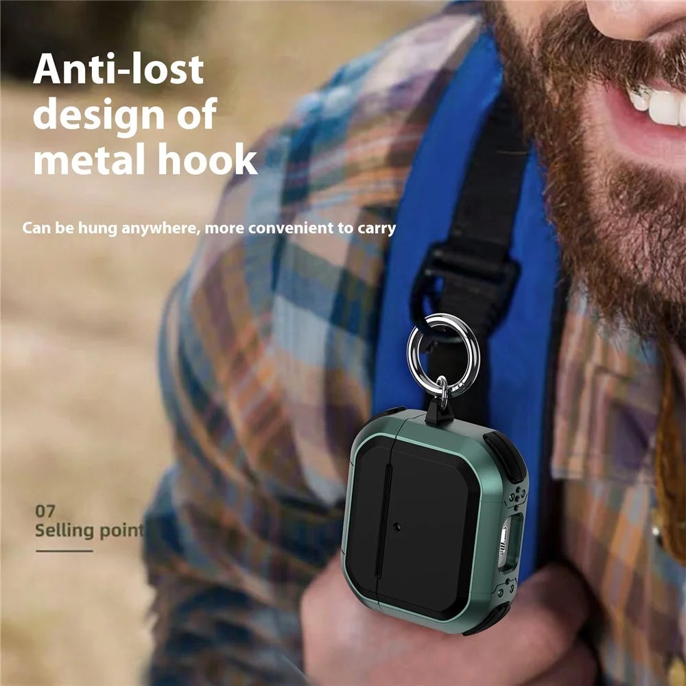 For AirPods 4 with ANC Protective Case TPU+PC Anti-Drop Earphone Cover with Carabiner - Green - 3