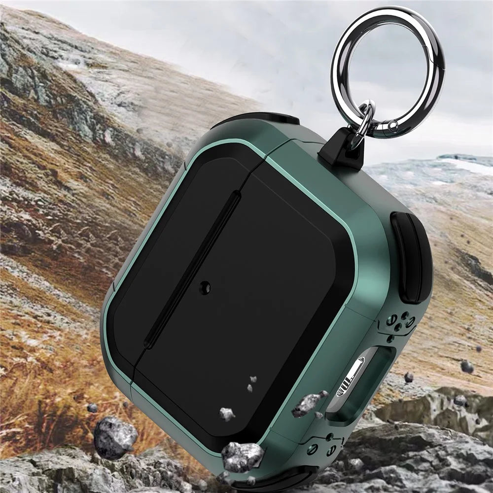 For AirPods 4 with ANC Protective Case TPU+PC Anti-Drop Earphone Cover with Carabiner - Green - 4