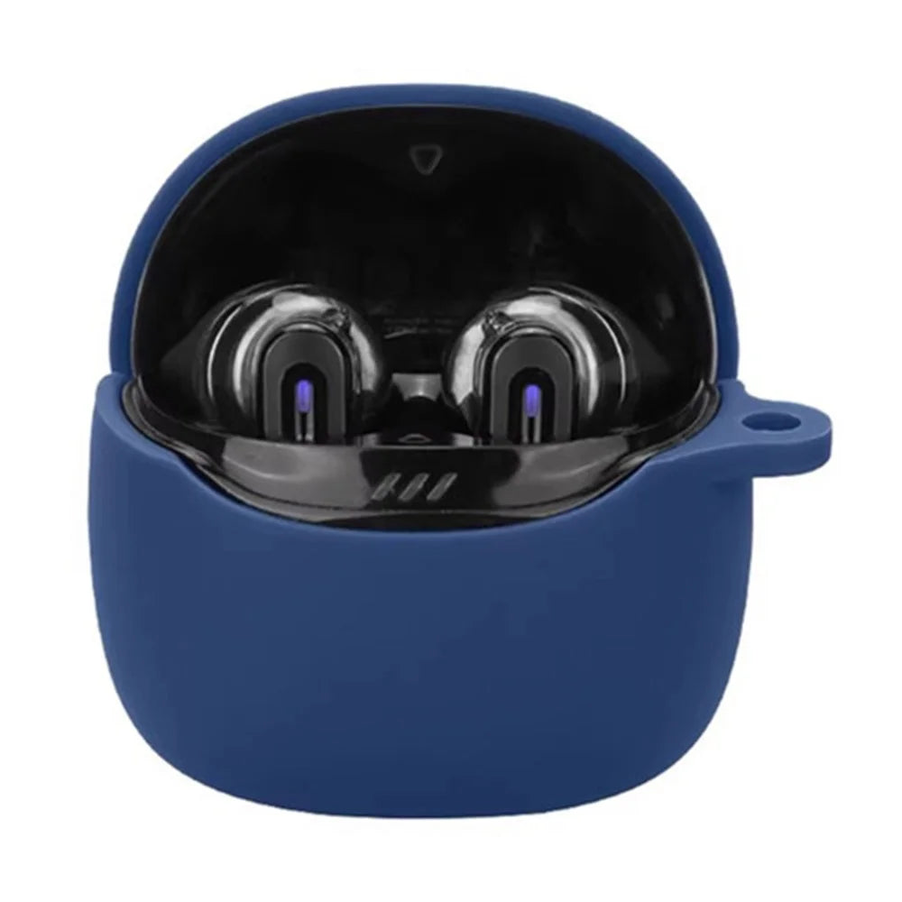 For JBL Tune Flex 2 Bluetooth-compatible Earphone Case Silicone Protective Cover with Hanging Buckle - Dark Blue - 2