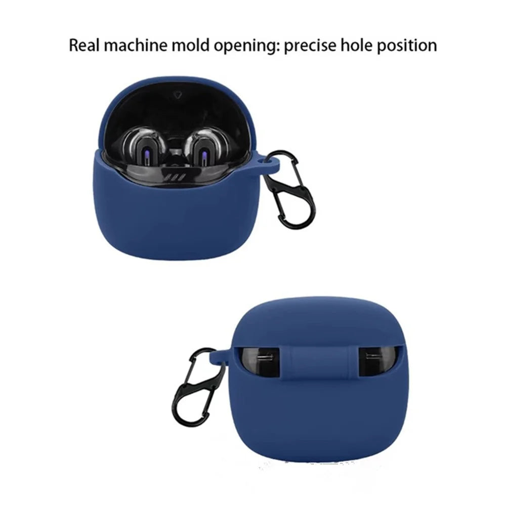 For JBL Tune Flex 2 Bluetooth-compatible Earphone Case Silicone Protective Cover with Hanging Buckle - Dark Blue - 3