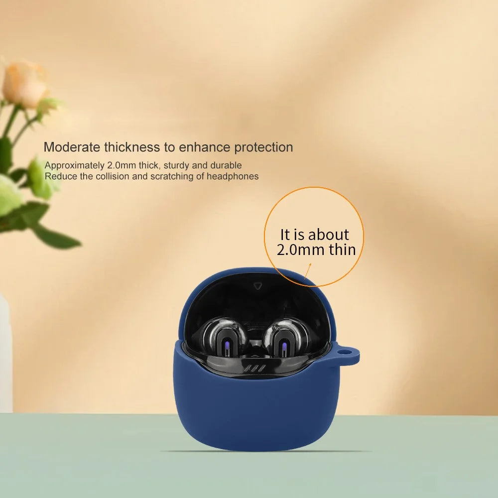 For JBL Tune Flex 2 Bluetooth-compatible Earphone Case Silicone Protective Cover with Hanging Buckle - Dark Blue - 5