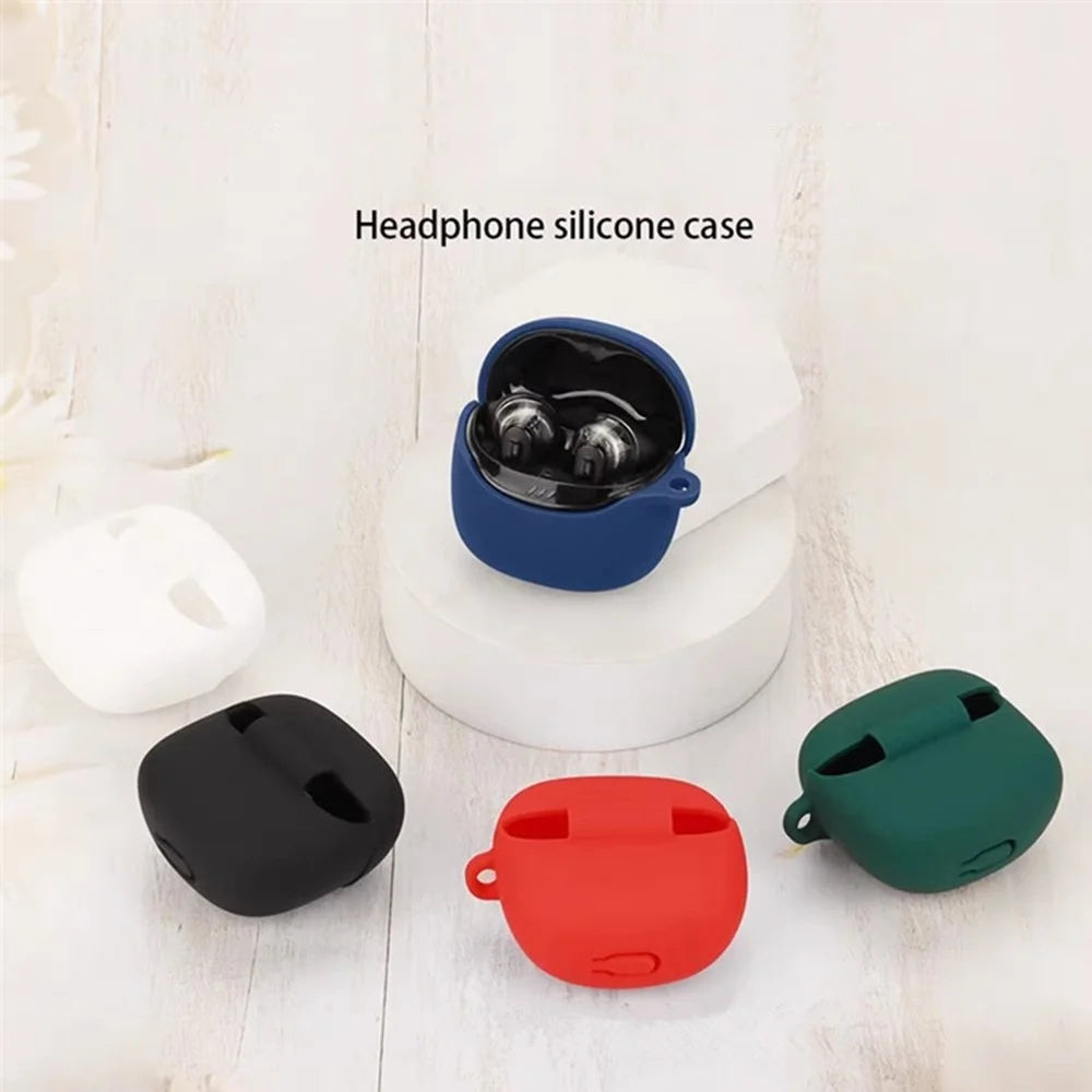 For JBL Tune Flex 2 Bluetooth-compatible Earphone Case Silicone Protective Cover with Hanging Buckle - Dark Blue - 6