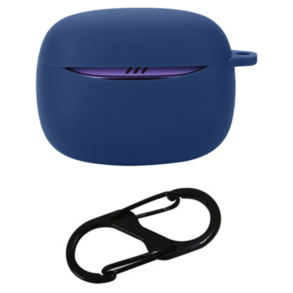 For JBL Tune Buds 2 Bluetooth-compatible Earbuds Case Soft Silicone Cover with Anti-Lost Buckle - Dark Blue - 1