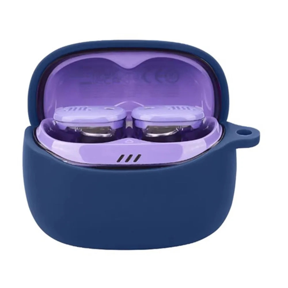 For JBL Tune Buds 2 Bluetooth-compatible Earbuds Case Soft Silicone Cover with Anti-Lost Buckle - Dark Blue - 2
