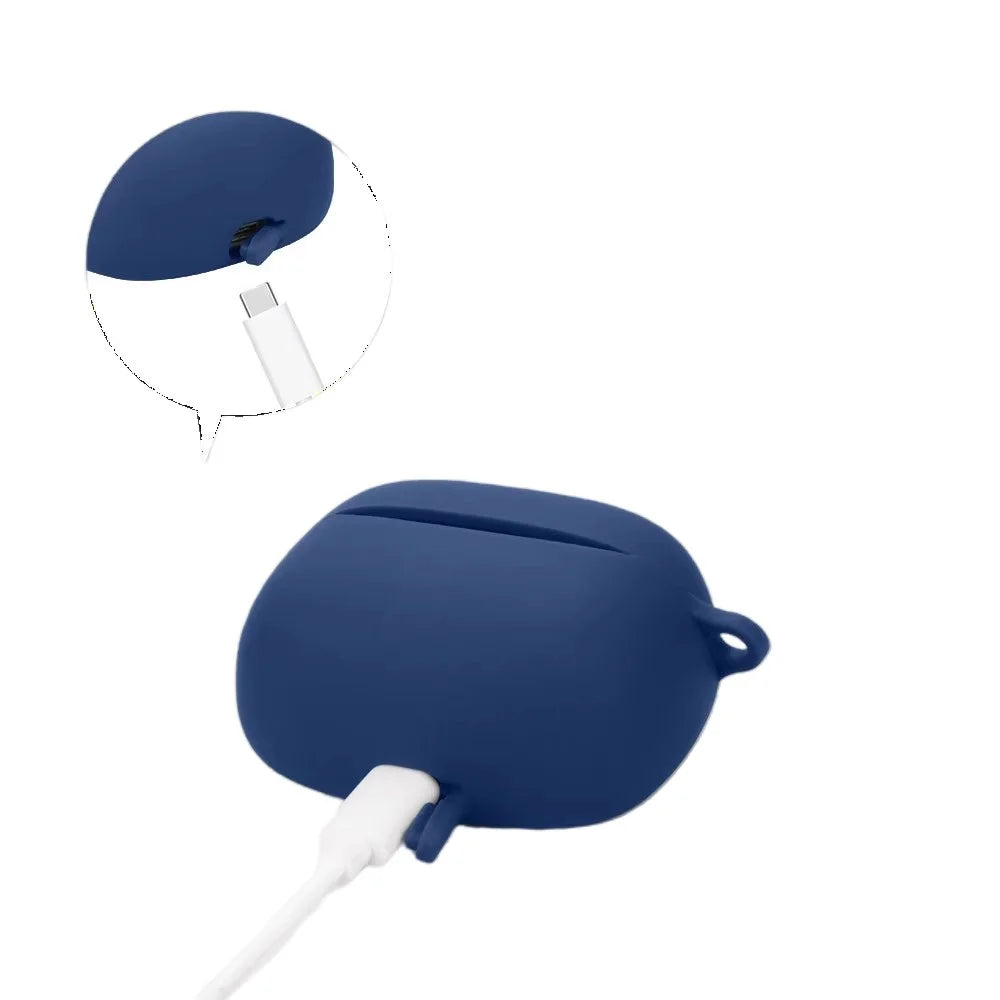 For JBL Tune Buds 2 Bluetooth-compatible Earbuds Case Soft Silicone Cover with Anti-Lost Buckle - Dark Blue - 4