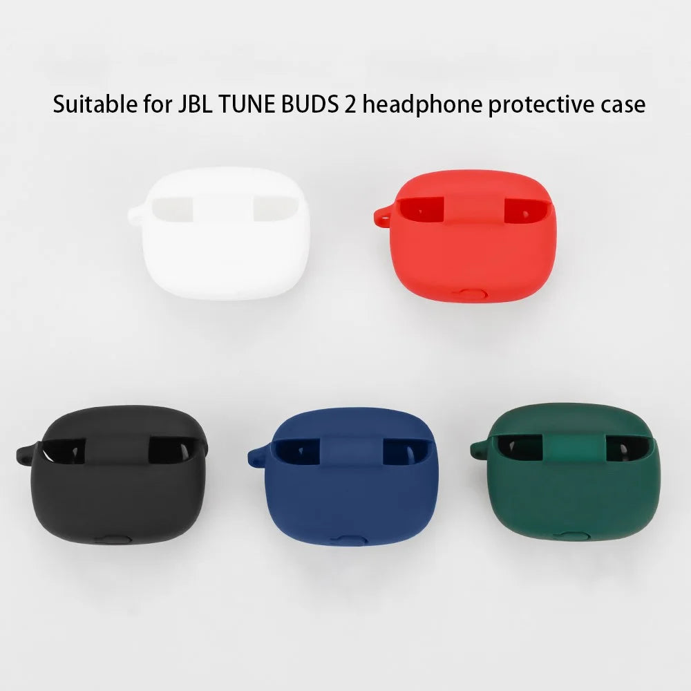 For JBL Tune Buds 2 Bluetooth-compatible Earbuds Case Soft Silicone Cover with Anti-Lost Buckle - Dark Blue - 6