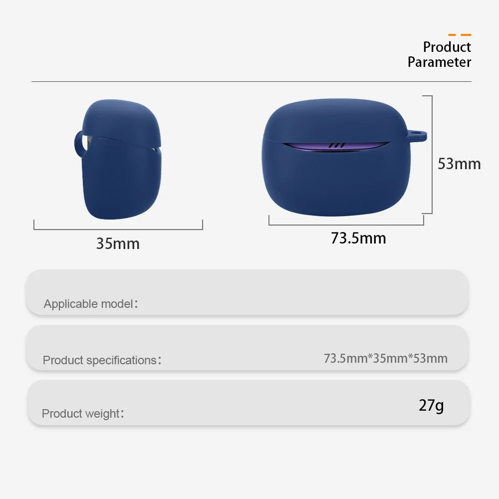 For JBL Tune Buds 2 Bluetooth-compatible Earbuds Case Soft Silicone Cover with Anti-Lost Buckle - Dark Blue - 7