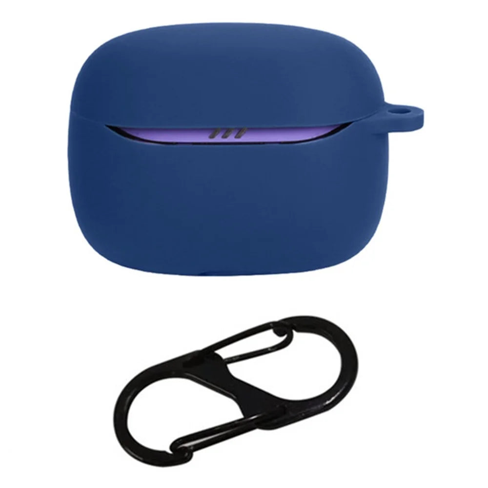 For JBL Tune Beam 2 Earphone Cover Soft Silicone Protective Case with Anti-Lost Buckle - Dark Blue - 1