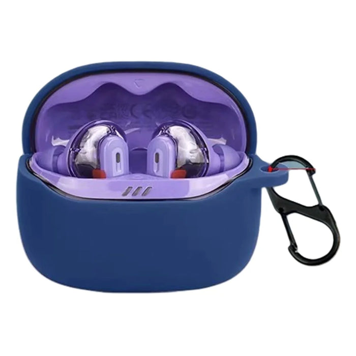 For JBL Tune Beam 2 Earphone Cover Soft Silicone Protective Case with Anti-Lost Buckle - Dark Blue - 2