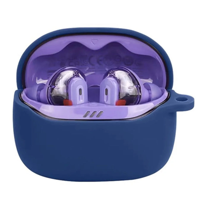 For JBL Tune Beam 2 Earphone Cover Soft Silicone Protective Case with Anti-Lost Buckle - Dark Blue - 3