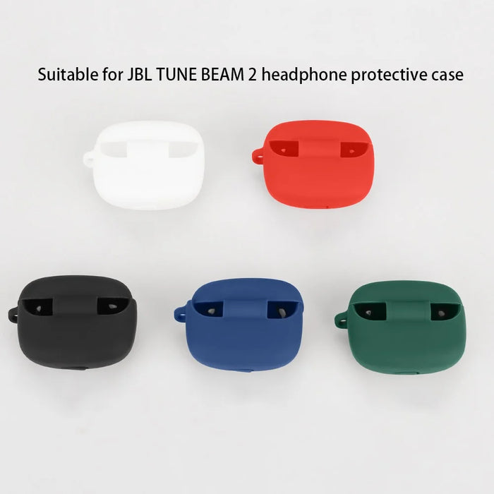 For JBL Tune Beam 2 Earphone Cover Soft Silicone Protective Case with Anti-Lost Buckle - Dark Blue - 7