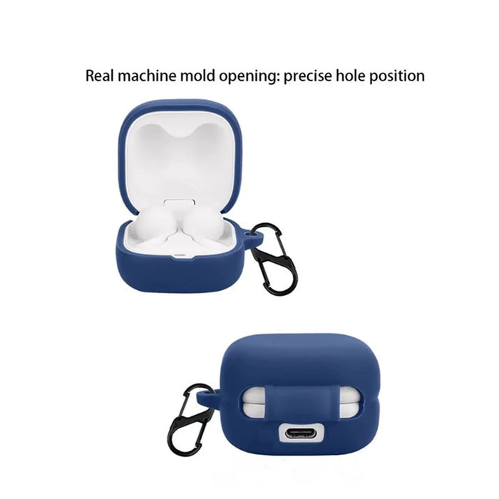 For Sony LinkBuds Open WF-L910 Case Bluetooth-compatible Earbud Silicone Cover with Anti-Lost Buckle - Midnight Blue - 6
