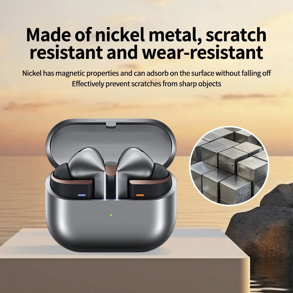 For Samsung Galaxy Buds3 Pro Charging Case Metal Sticker Decorative Protective Skin - Black - 7
