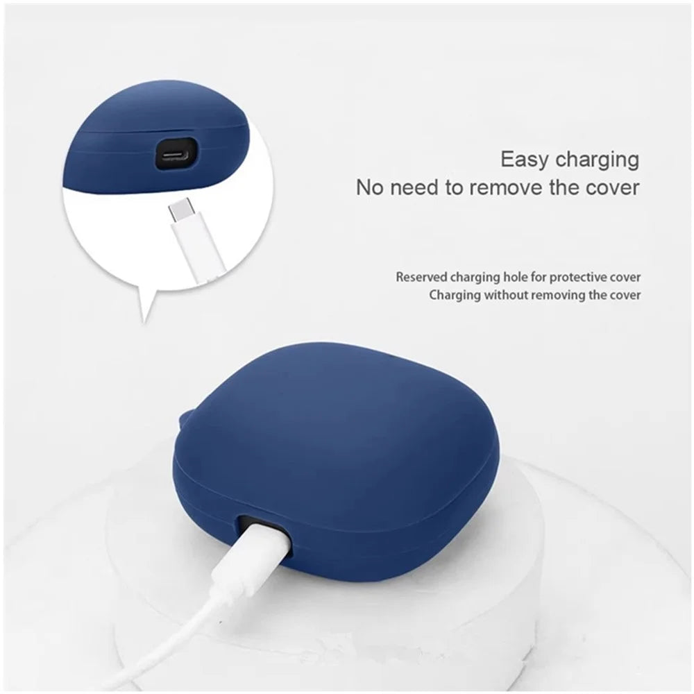 For Anker Soundcore Liberty 4 Pro Bluetooth-compatible Earphones Case Silicone Cover with Anti-Lost Buckle - Dark Blue - 3
