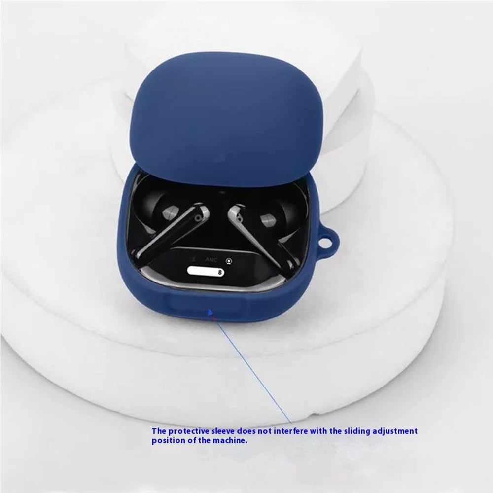 For Anker Soundcore Liberty 4 Pro Bluetooth-compatible Earphones Case Silicone Cover with Anti-Lost Buckle - Dark Blue - 4