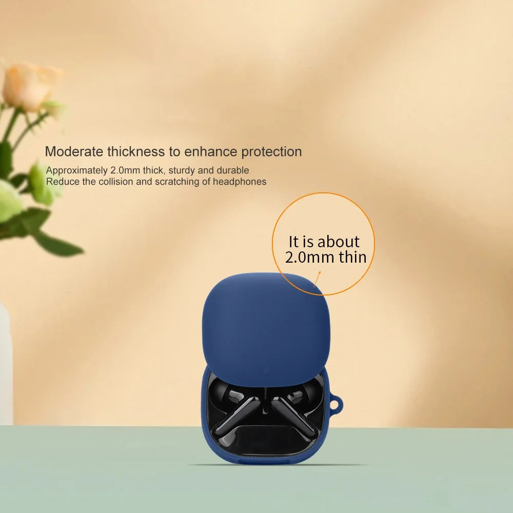 For Anker Soundcore Liberty 4 Pro Bluetooth-compatible Earphones Case Silicone Cover with Anti-Lost Buckle - Dark Blue - 6
