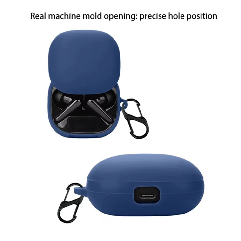 For Anker Soundcore Liberty 4 Pro Bluetooth-compatible Earphones Case Silicone Cover with Anti-Lost Buckle - Dark Blue - 7