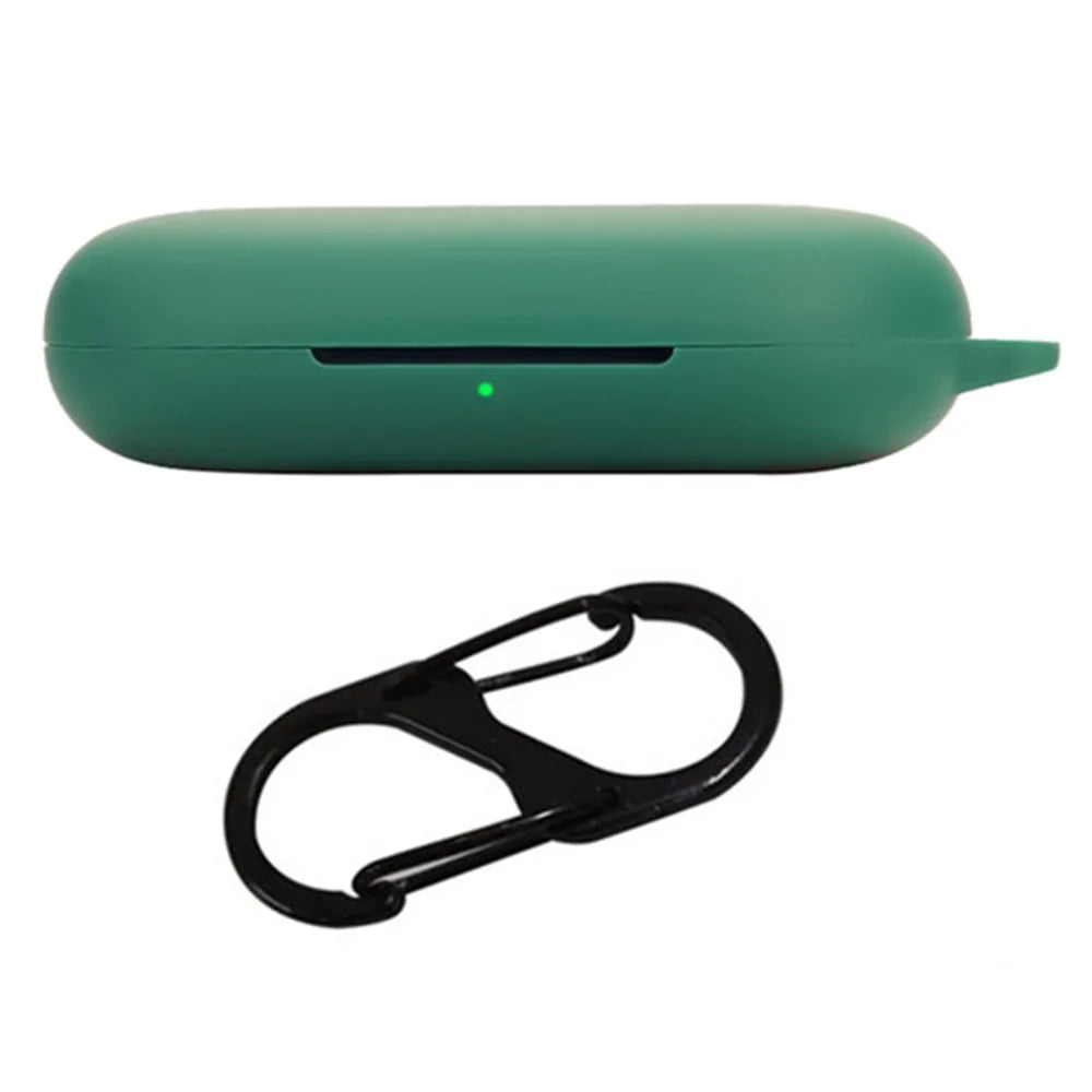 For Anker Soundcore V20i Bluetooth-compatible Earphones Case Silicone Cover with Anti-Lost Buckle - Blackish Green - 1