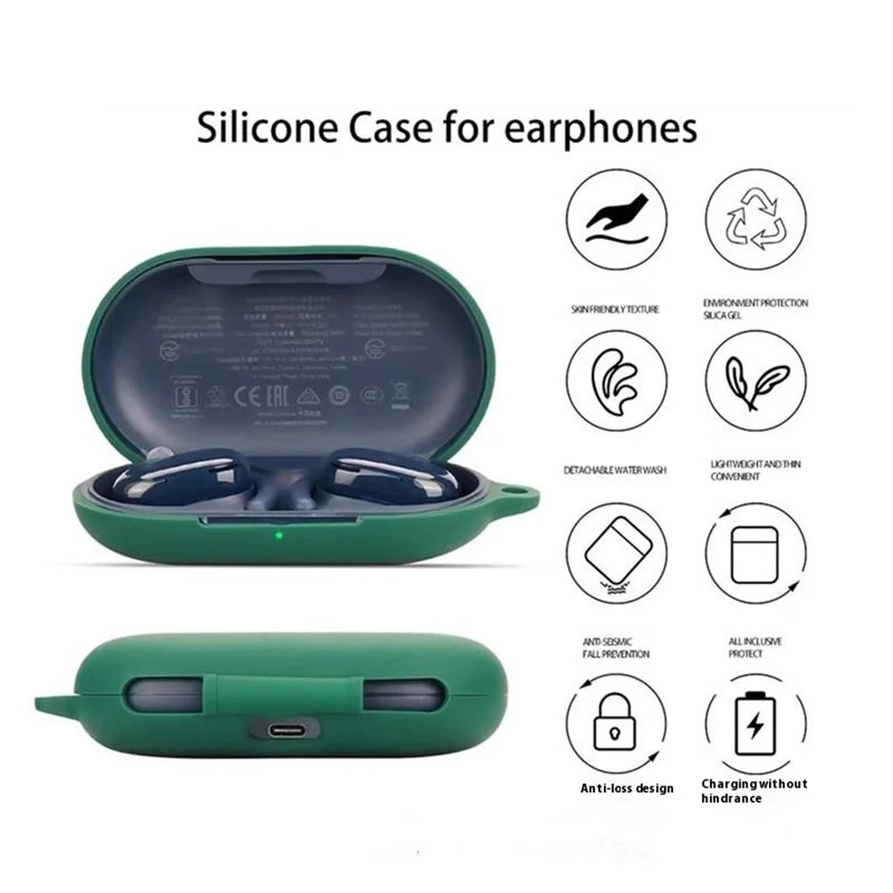For Anker Soundcore V20i Bluetooth-compatible Earphones Case Silicone Cover with Anti-Lost Buckle - Blackish Green - 3