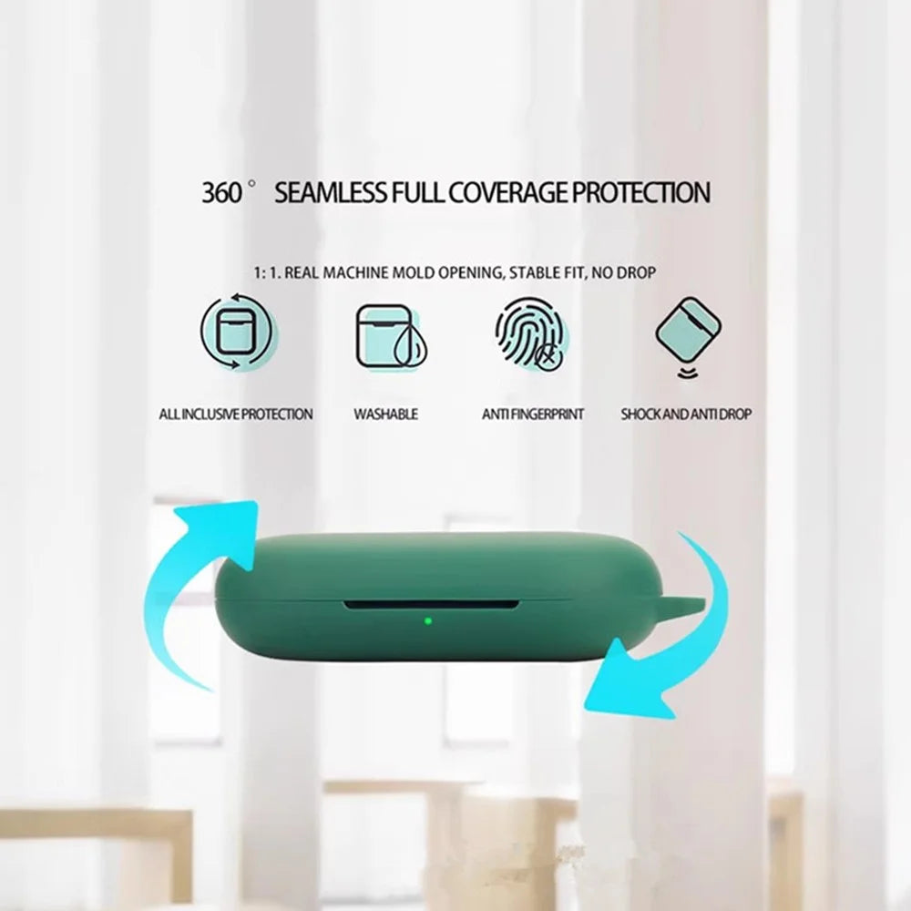 For Anker Soundcore V20i Bluetooth-compatible Earphones Case Silicone Cover with Anti-Lost Buckle - Blackish Green - 4