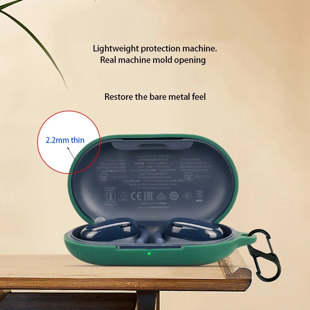 For Anker Soundcore V20i Bluetooth-compatible Earphones Case Silicone Cover with Anti-Lost Buckle - Blackish Green - 5
