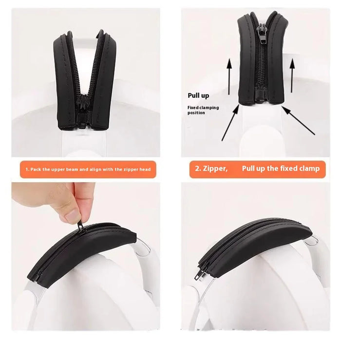 For Anker Soundcore Space Q45 Silicone Head Beam Cover Zipper Headband Protective Sleeve - Black - 3