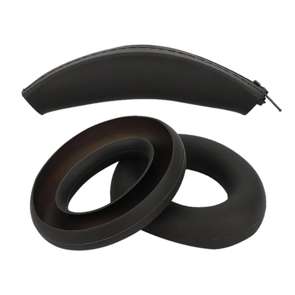 For Anker Soundcore Space Q45 Headphone Silicone Earpad Cushion Cover + Headband Sleeve - Black - 1