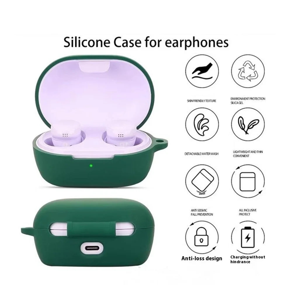 For Bose Quietcomfort Bluetooth-compatible Earphones Case Silicone Cover with Anti-Lost Buckle - Blackish Green - 3