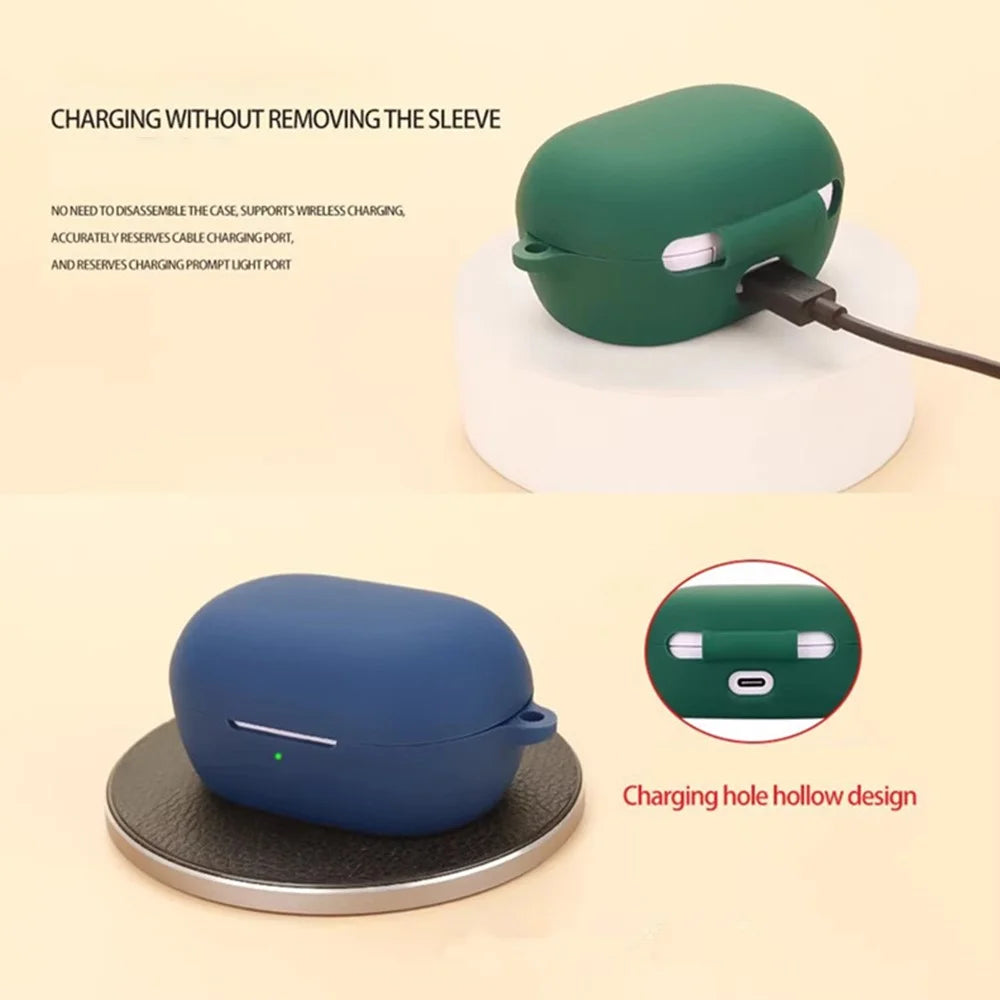 For Bose Quietcomfort Bluetooth-compatible Earphones Case Silicone Cover with Anti-Lost Buckle - Blackish Green - 6