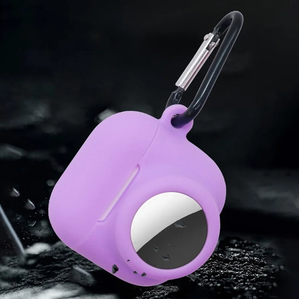 Silicone Case Combo Set for Apple AirPods 4 / AirTag Cover with 2Pcs Earphone Cap and Carabiner - Purple - 2