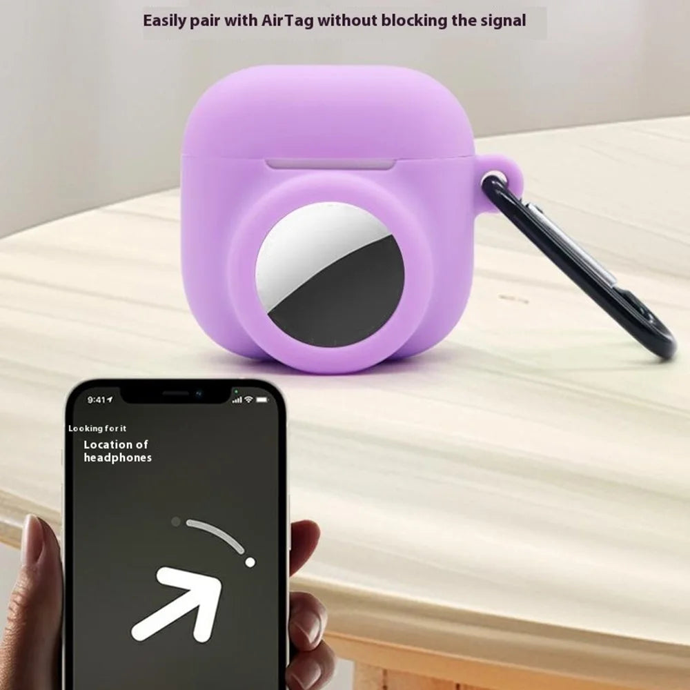 Silicone Case Combo Set for Apple AirPods 4 / AirTag Cover with 2Pcs Earphone Cap and Carabiner - Purple - 4
