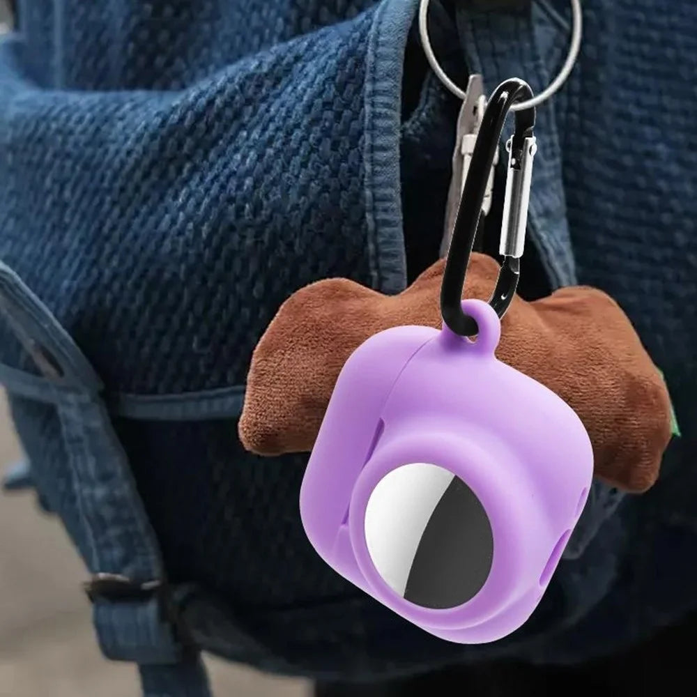 For Apple AirPods 4 / AirTag Silicone Case Earphone Tracker Cover with Carabiner, with Front Back Film Set - Purple - 3