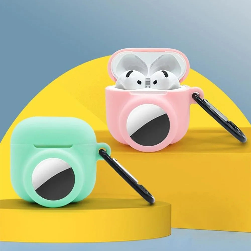 For Apple AirPods 4 / AirTag Silicone Case Earphone Tracker Cover with Carabiner, with Front Back Film Set - Purple - 6