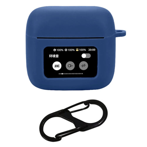 For JBL Tour Pro 3 Bluetooth-compatible Earphones Case Soft Silicone Cover with Anti-Lost Buckle - Dark Blue - 1
