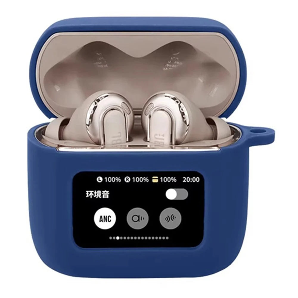 For JBL Tour Pro 3 Bluetooth-compatible Earphones Case Soft Silicone Cover with Anti-Lost Buckle - Dark Blue - 3