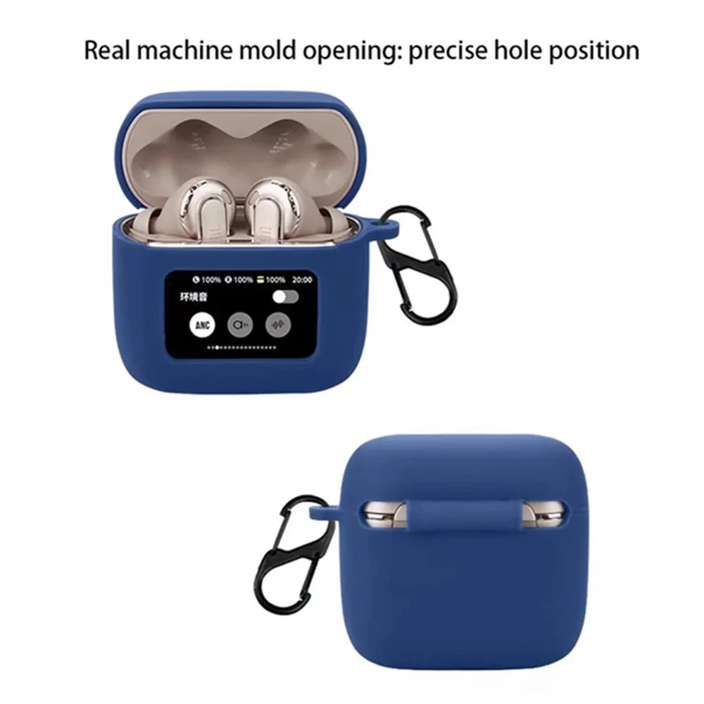 For JBL Tour Pro 3 Bluetooth-compatible Earphones Case Soft Silicone Cover with Anti-Lost Buckle - Dark Blue - 4