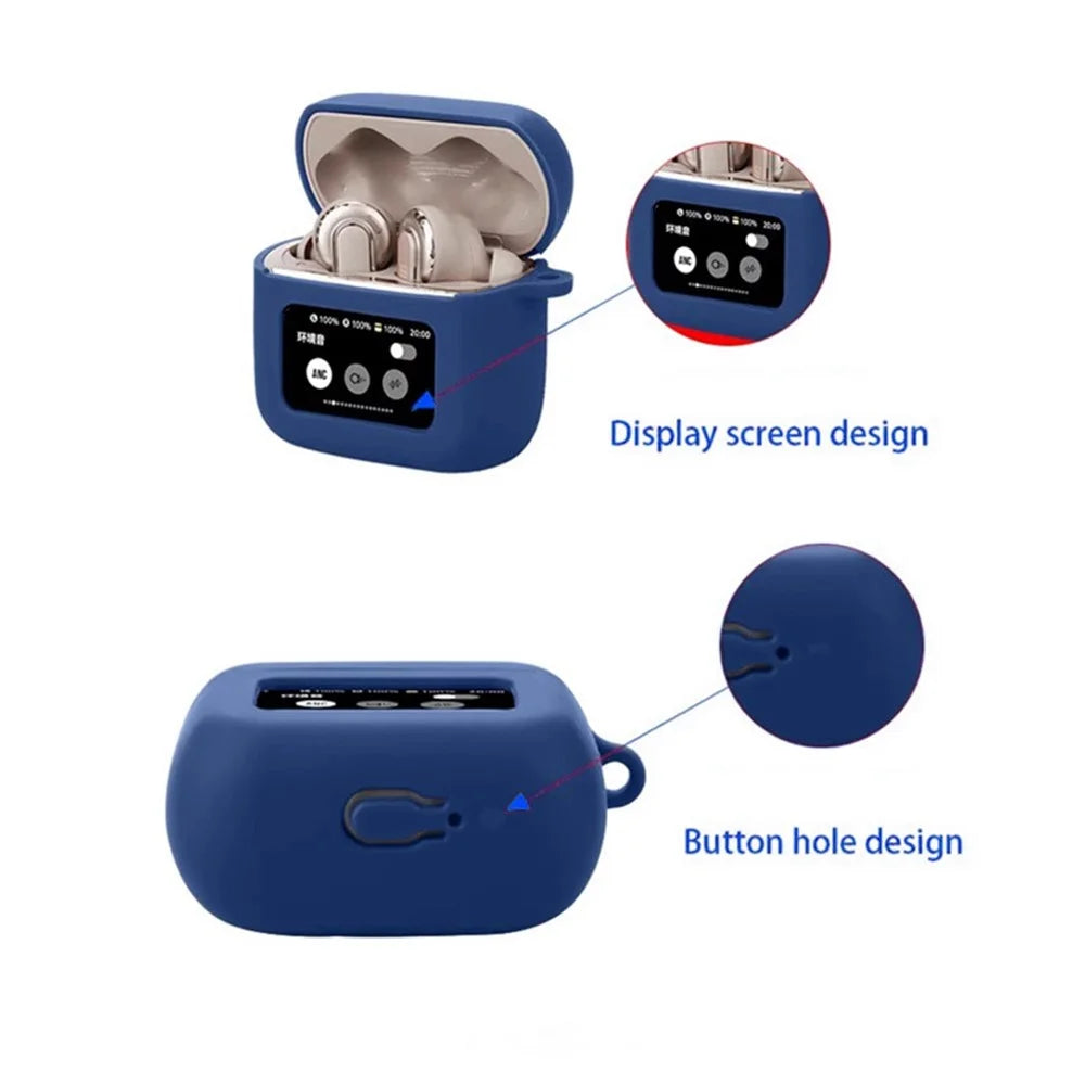 For JBL Tour Pro 3 Bluetooth-compatible Earphones Case Soft Silicone Cover with Anti-Lost Buckle - Dark Blue - 5