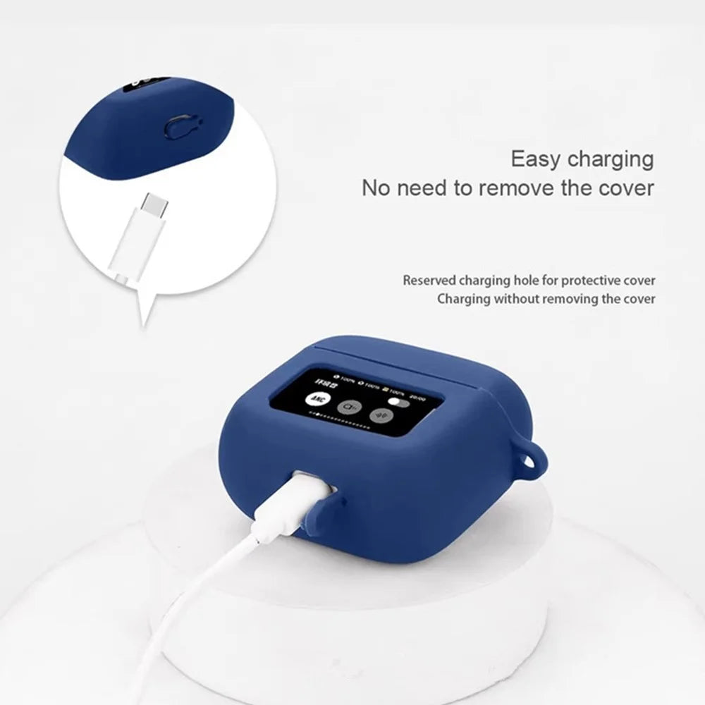For JBL Tour Pro 3 Bluetooth-compatible Earphones Case Soft Silicone Cover with Anti-Lost Buckle - Dark Blue - 6