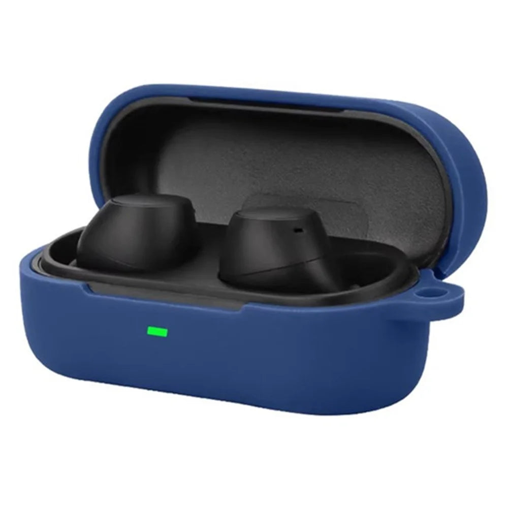 For Sony WF-C510 Bluetooth-compatible Earphones Case Soft Silicone Cover with Anti-Lost Buckle - Dark Blue - 2