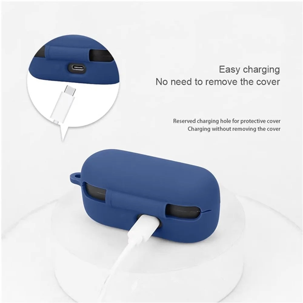 For Sony WF-C510 Bluetooth-compatible Earphones Case Soft Silicone Cover with Anti-Lost Buckle - Dark Blue - 4