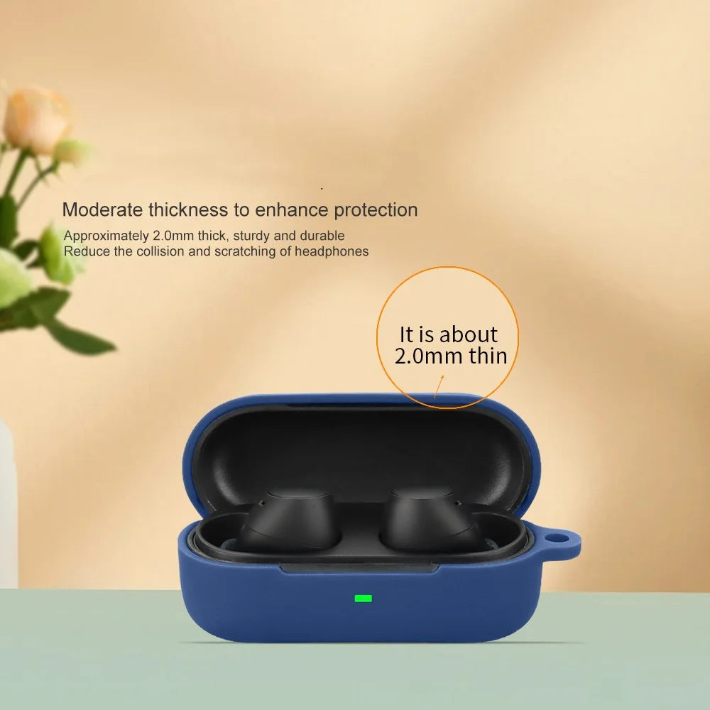 For Sony WF-C510 Bluetooth-compatible Earphones Case Soft Silicone Cover with Anti-Lost Buckle - Dark Blue - 5