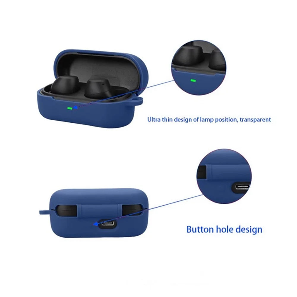 For Sony WF-C510 Bluetooth-compatible Earphones Case Soft Silicone Cover with Anti-Lost Buckle - Dark Blue - 6