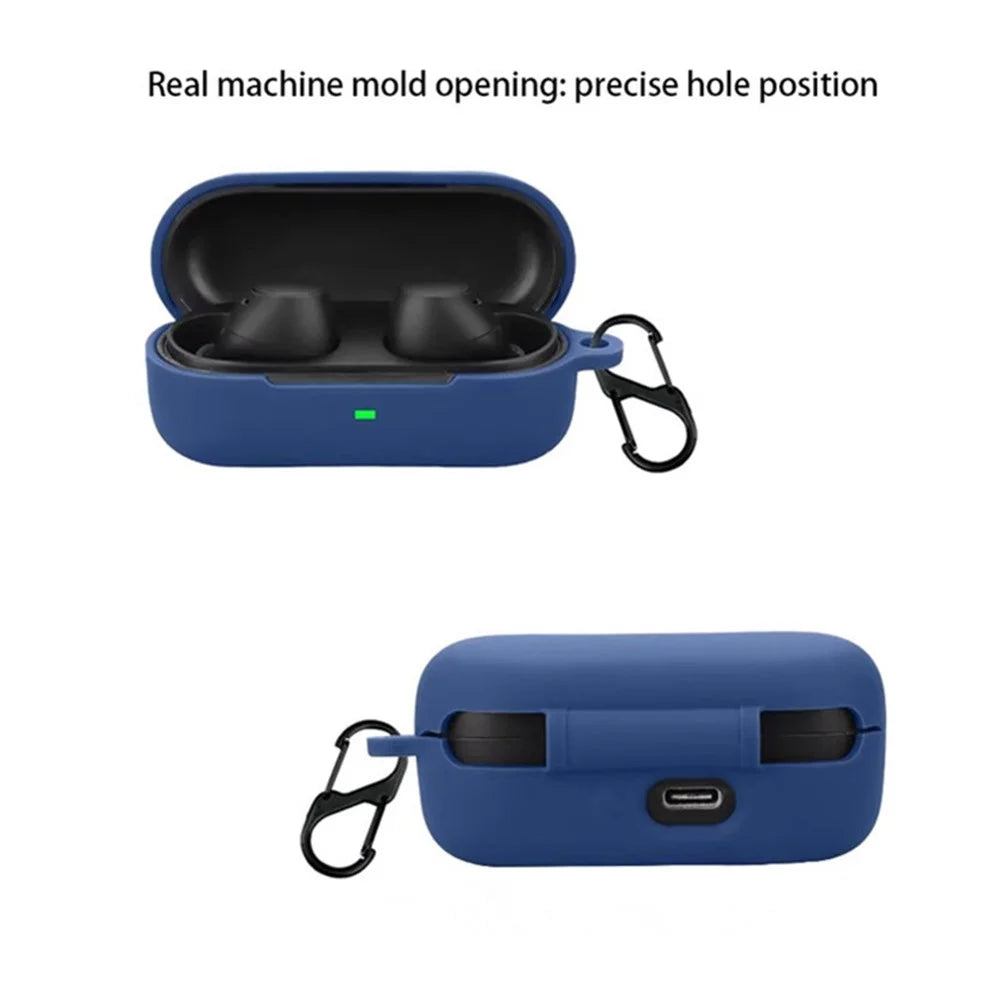 For Sony WF-C510 Bluetooth-compatible Earphones Case Soft Silicone Cover with Anti-Lost Buckle - Dark Blue - 7