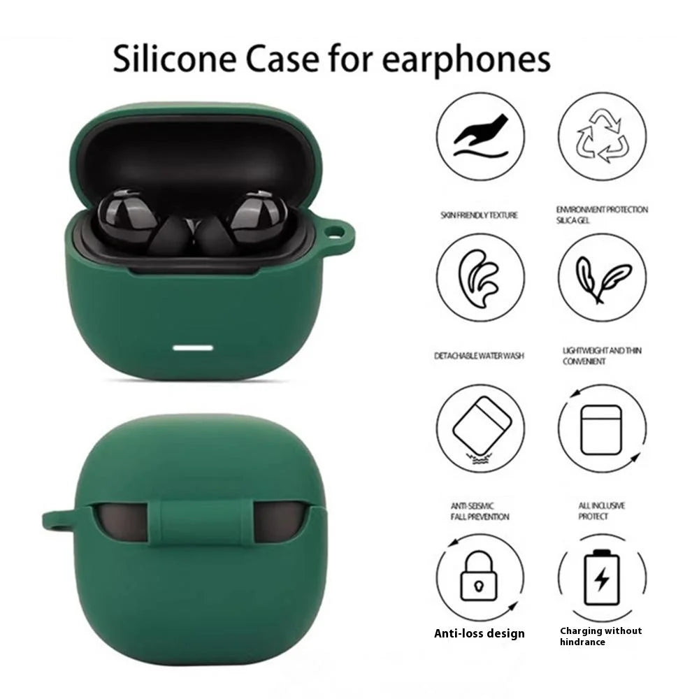 For Xiaomi Redmi Buds 6 Lite Silicone Case Protective Cover With Carabiner - Blackish Green - 3
