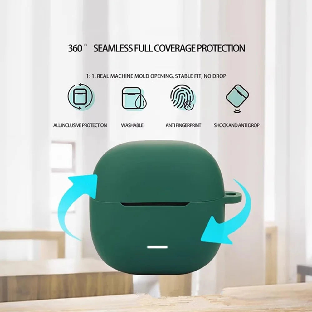 For Xiaomi Redmi Buds 6 Lite Silicone Case Protective Cover With Carabiner - Blackish Green - 4