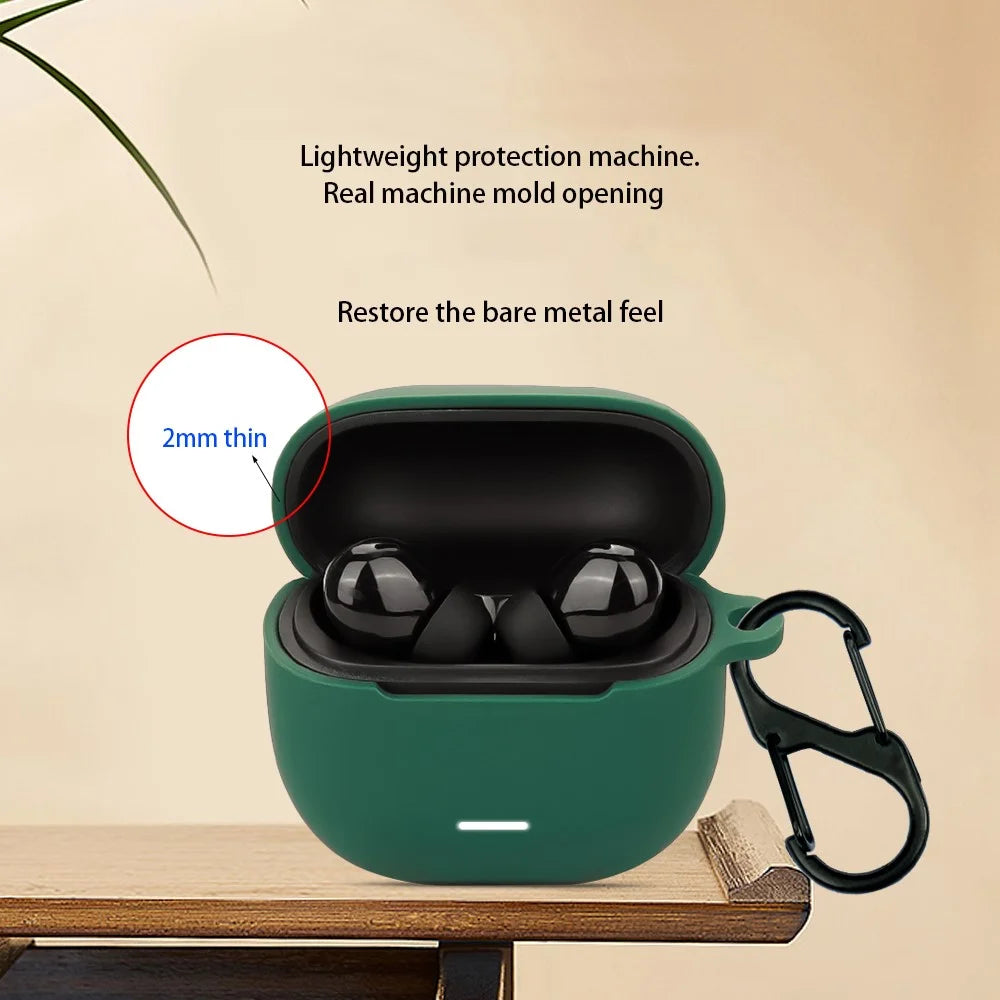 For Xiaomi Redmi Buds 6 Lite Silicone Case Protective Cover With Carabiner - Blackish Green - 5