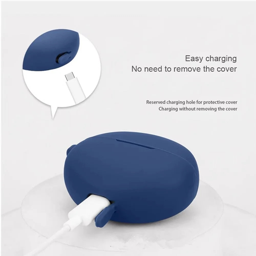 For Oppo Enco X3 Charging Case Cover Bluetooth-compatible Earbuds Soft Silicone Cover with Anti Lost Buckle - Dark Blue - 6