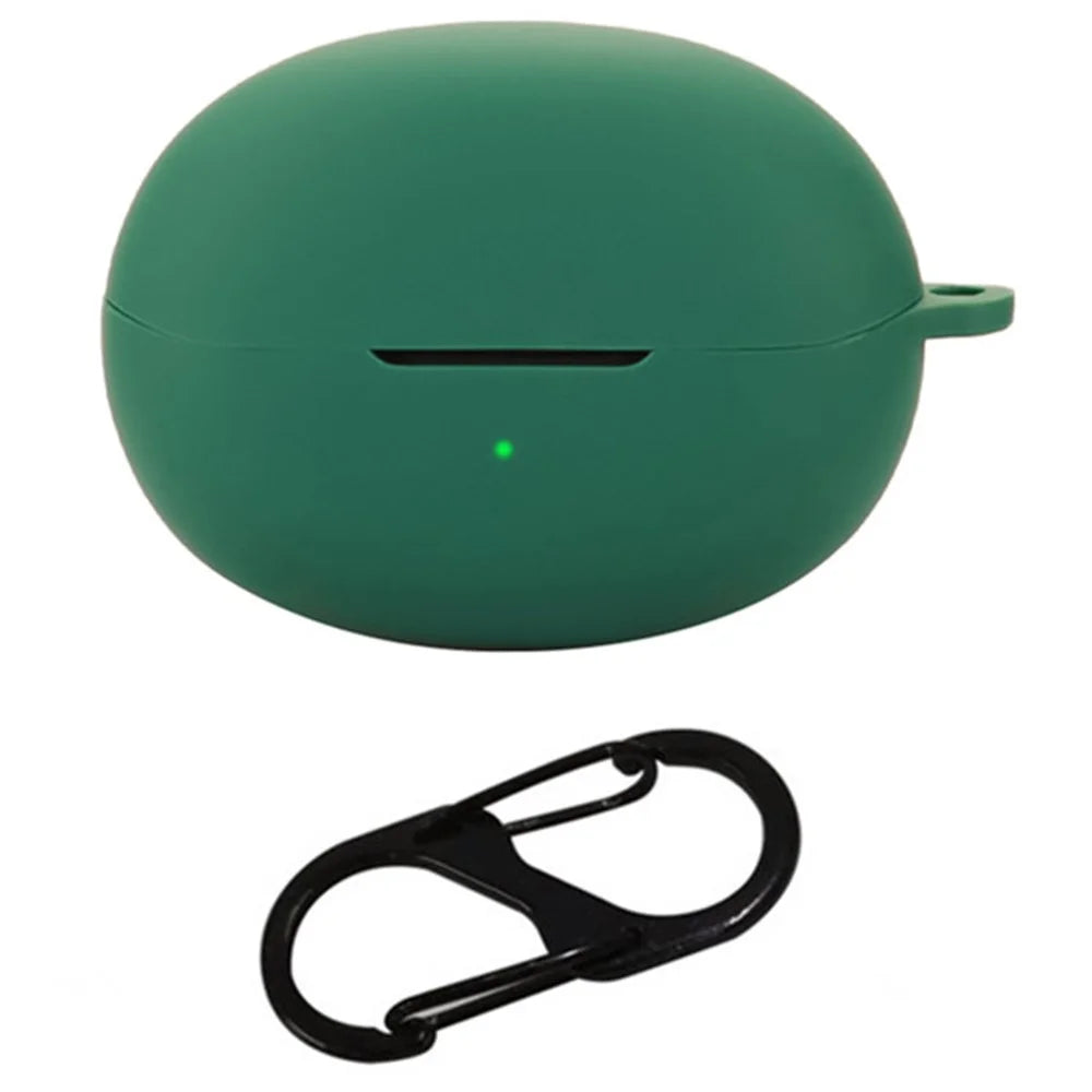 For QCY Crossky C30S / C30 Bluetooth-compatible Earphones Case Soft Silicone Cover with Anti-Lost Buckle - Blackish Green - 1