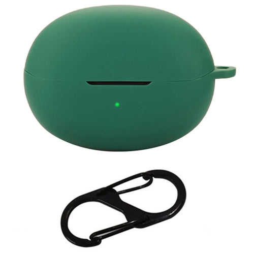 For QCY Crossky C30S / C30 Bluetooth-compatible Earphones Case Soft Silicone Cover with Anti-Lost Buckle - Blackish Green - 1